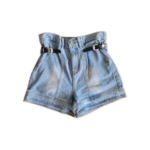 UOOYAA Designer y2k Streetwear Denim Jean Shorts Buckles M( See Measurements)